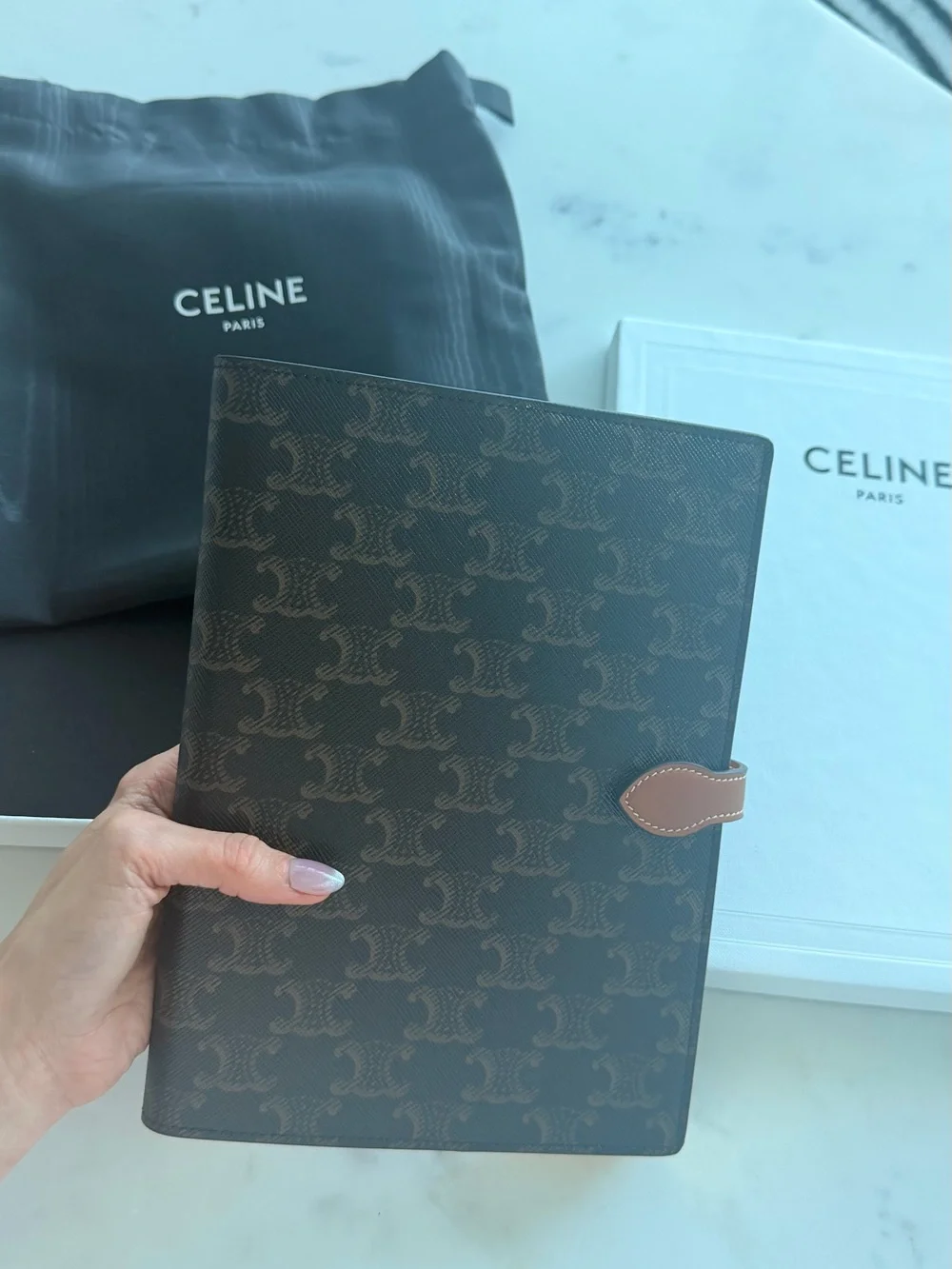 Celine Medium Triomphe Canvas & Calfskin Notebook Cover + Notebook